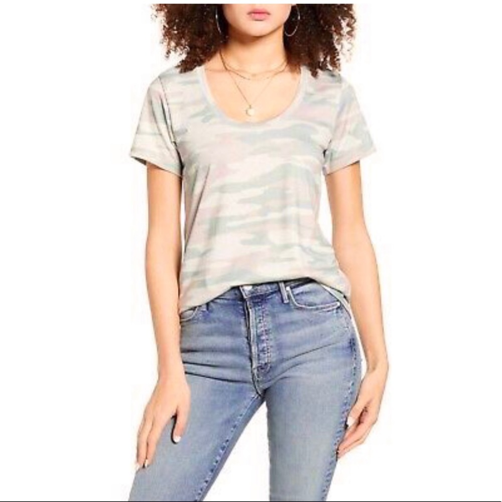 Socialite Scoop Neck Short Sleeve Camo Print Tee